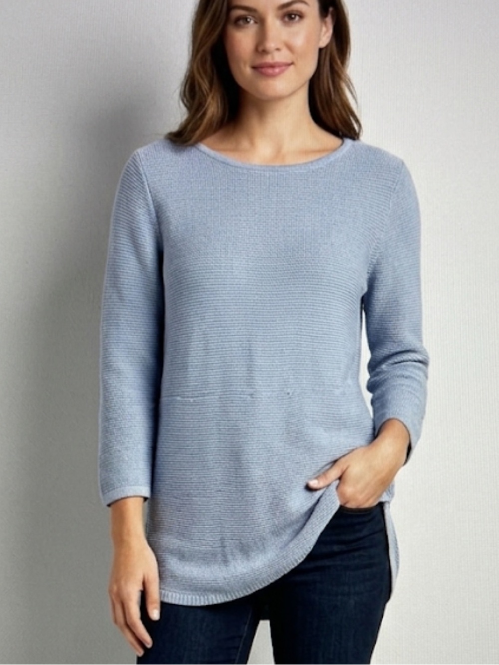 J. Jill Textured Light Blue Knit Boatneck Sweater Tunic